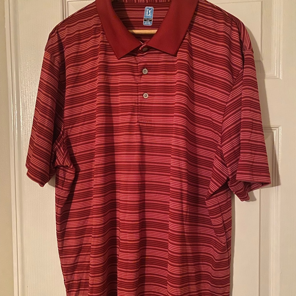 Men’s Red Striped PGA Tour Moisture Wicking Polo XXL or 2X